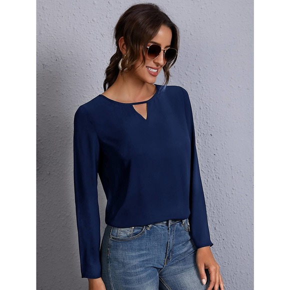 Keyhole Neck long sleeve Blouse black - Picture 10 of 11